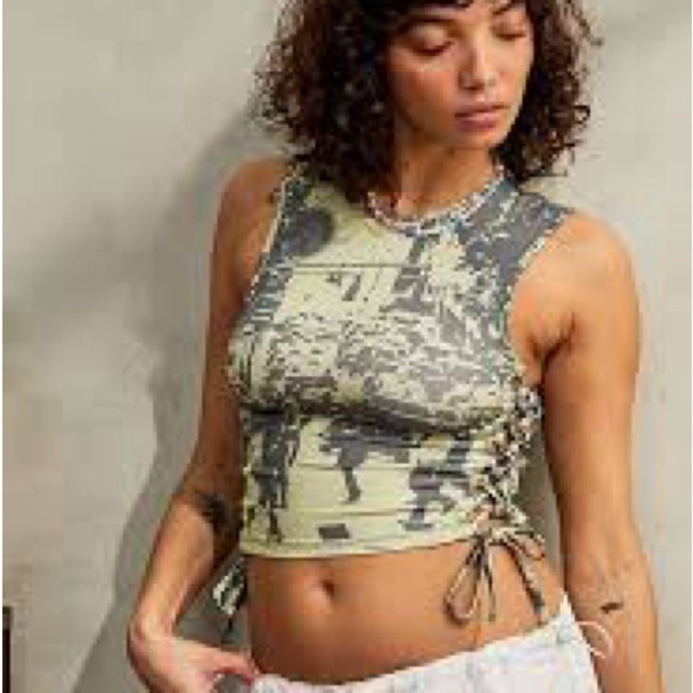 Urban Outfitters Graphic photo top with lace up details